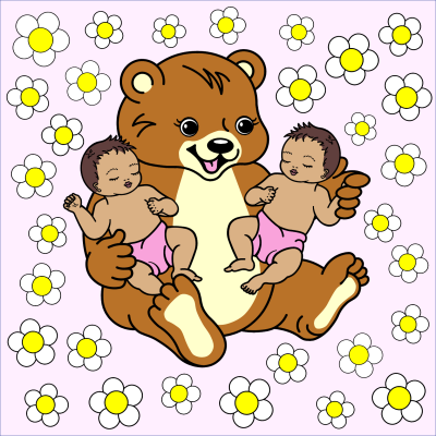 
 beer, tweeling meisjes getint, bloemen