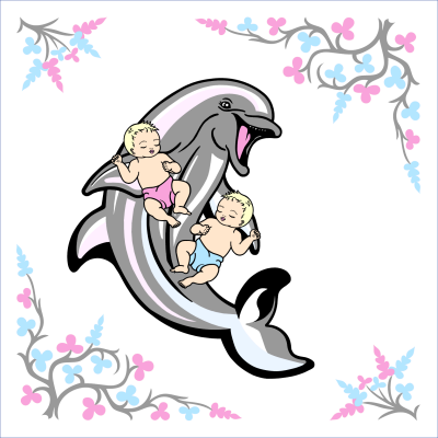 
 dolfijn, tweeling jongen en meisje blank, retro